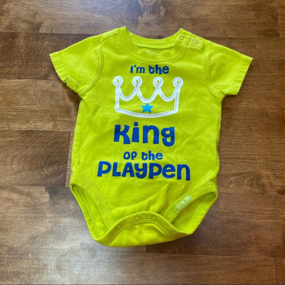 King of the Playpen yellow onesie short sleeves snap bottom 0-3m